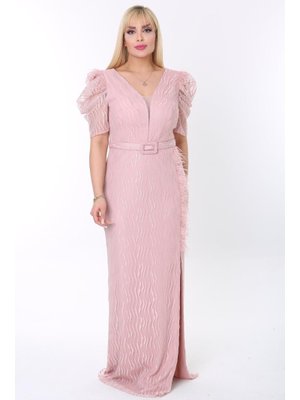 Büyük Beden Pudra Uzun Abiye Elbise