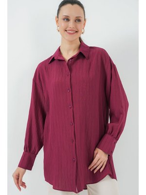 Bordo Çizgili Uzun Gömlek Tunik Bordo Çizgili Uzun Gömlek Tunik
