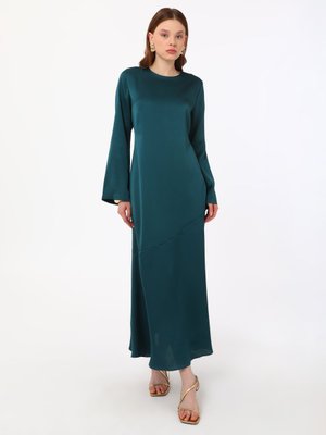 Koyu Zümrüt Saten Elbise