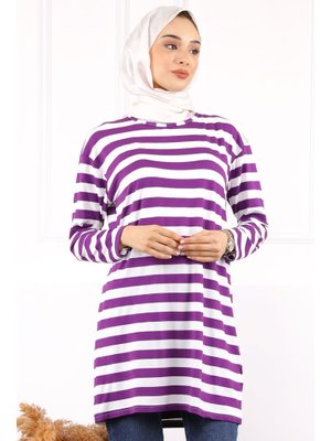 Mor Çizgili Uzun Kol Tunik Mor Çizgili Uzun Kol Tunik