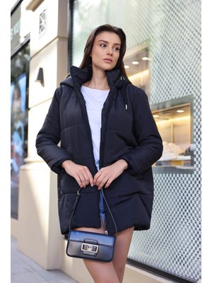 Lacivert Kapüşonlu Oversize Şişme Mont Lacivert Kapüşonlu Oversize Şişme Mont