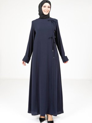 Lacivert Yandan Bağlama Detaylı Ferace