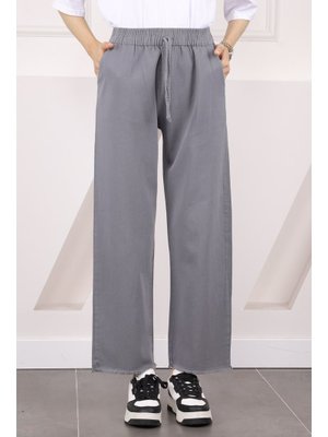 Gri Bel Lastikli Cepli Gabardin Pantolon Gri Bel Lastikli Cepli Gabardin Pantolon