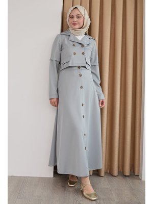 Eteği Düğmeli Gri İkili Takım Eteği Düğmeli Gri İkili Takım