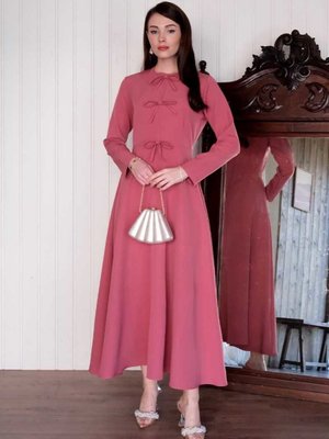 Pembe Fiyonk Detay Krep Elbise