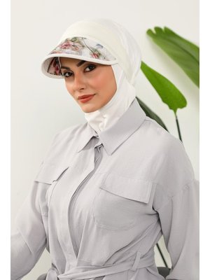 Olive Nijya Boneli Çıkarılabilir Desenli Siperlikli Bone Türban,b 91d Krem Olive Nijya Boneli Çıkarılabilir Desenli Siperlikli Bone Türban,b 91d Krem