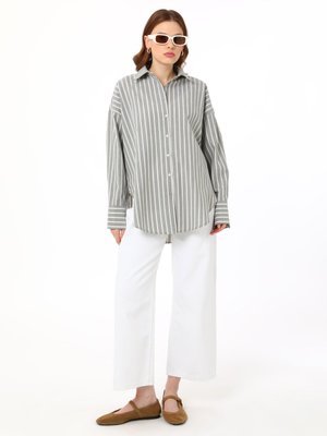 Yesil Pamuklu Oversize Gömlek