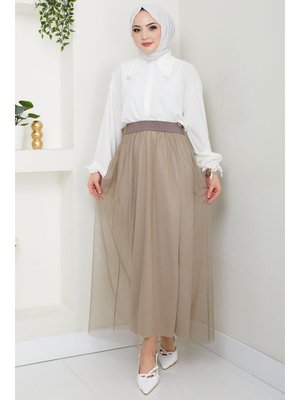 Vizon Beli Lastikli Tül Etek Vizon Beli Lastikli Tül Etek