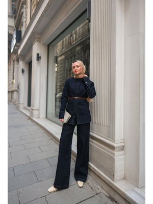 Koyu Mavi Bella Denim Pantolonlu Takım Koyu Mavi Bella Denim Pantolonlu Takım