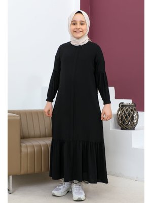 Siyah Eteği Büzgülü Ferace(çocuk)
