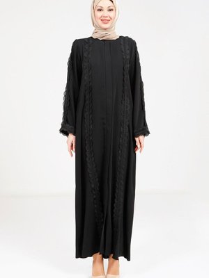 Siyah Güpürlü Şerit Ferace Siyah Güpürlü Şerit Ferace