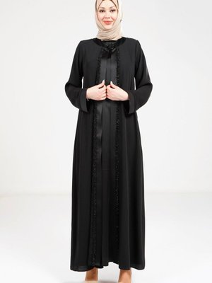 Siyah Saten Elbiseli Abaya Siyah Saten Elbiseli Abaya
