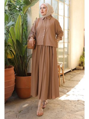 Vizon Ön Kısa Arka Uzun Gömlek Etek Bürümcük Takım