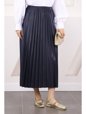 Lacivert Bel Lastikli Piliseli Etek Lacivert Bel Lastikli Piliseli Etek