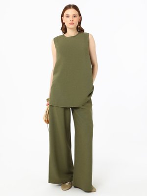 Haki Keten Tunik Pantolon İkili Takım