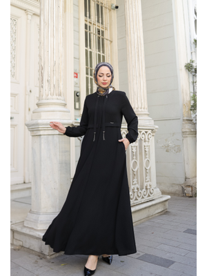 Siyah Allerli Kiloş Bağcıklı Ferace