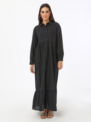 Siyah Volan Detaylı Pamuklu Elbise