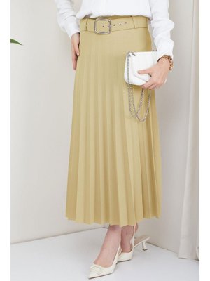 Bej Kemerli Piliseli Etek Bej Kemerli Piliseli Etek