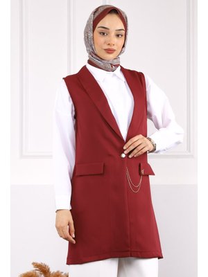 Bordo Duble Zincirli Yelek