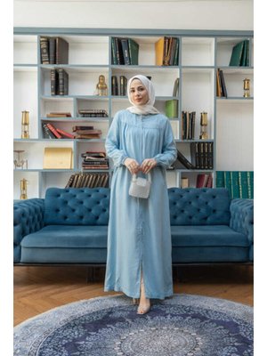 Mavi Taşlı Tensel Fermuarlı Ferace Mavi Taşlı Tensel Fermuarlı Ferace
