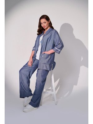 İndigo Büyük Beden Çift Cepli Spor Ceketli Takım
