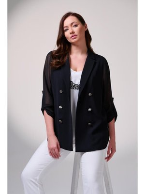 Siyah Büyük Beden Kollar Şifon Kruvaze Gömlek