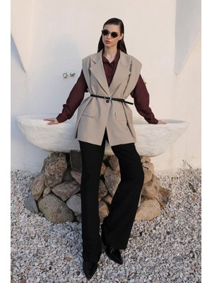 Kemer Detaylı Oversize Yelek Taş Kemer Detaylı Oversize Yelek Taş