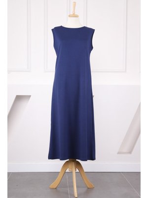 Lacivert Bisiklet Yaka Kolsuz İçlik Elbise Lacivert Bisiklet Yaka Kolsuz İçlik Elbise