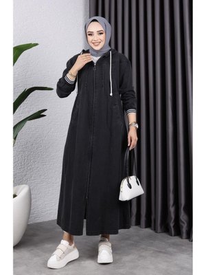 Fermuarlı Cepli Kapüşonlu Kol Ribanalı Denim Kot Kap
