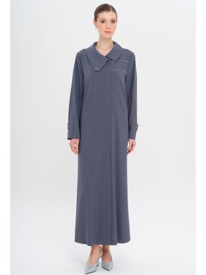 İndigo Mendil Yaka Desen Ve Taş Detaylı Astarsız Büyük Beden Pardesü