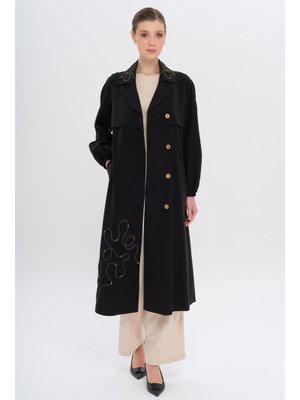 Siyah Reglan Kol İşleme Detaylı Astarsız Modal Kap