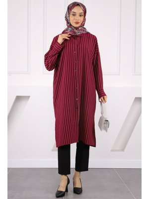 Bordo Çizgili Yırtmaçlı Tunik Bordo Çizgili Yırtmaçlı Tunik