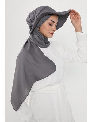 Antrasit Çıkarılabilir Arkası Fiyonklu Şapkalı Pratik Krep Şal Türban,ss