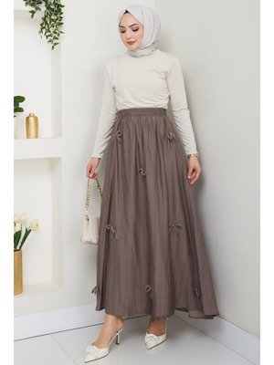 Fiyonk Detay Beli Lastikli Vizon Etek Fiyonk Detay Beli Lastikli Vizon Etek