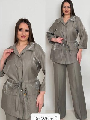 Haki Büyük Beden Önü Düğme Detaylı Ve Kolu Katlamalı Ceket