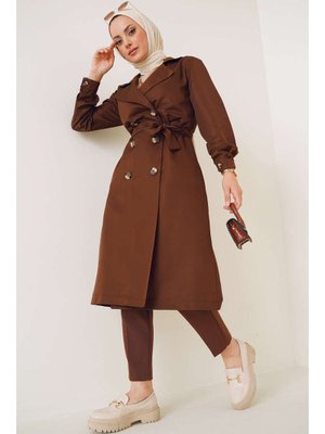 Kahverengi Kruvaze Yaka Trençkot Kahverengi Kruvaze Yaka Trençkot