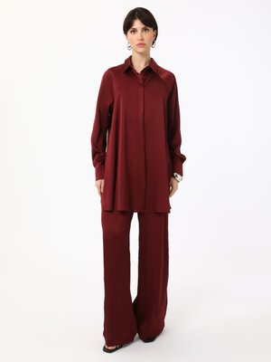 Bordo Saten Tunik Pantolon İkili Takım
