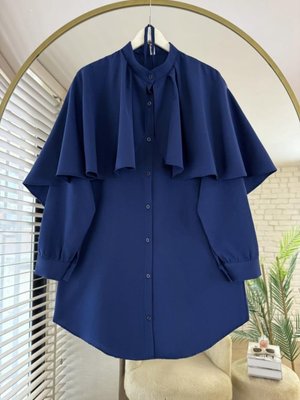 Gomlek Pelerinli Kusak Detayli Hakim Yaka Tesettur