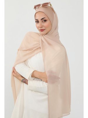 Açık Vizon Penye İç Boneli Pratik Şifon Şal,ps