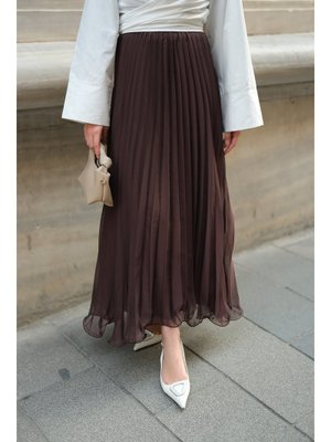 Kahverengi Fermuar Detaylı Şifon Etek Kahverengi Fermuar Detaylı Şifon Etek