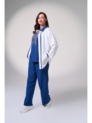 Beyaz Büyük Beden Gömlek Yaka Ceket