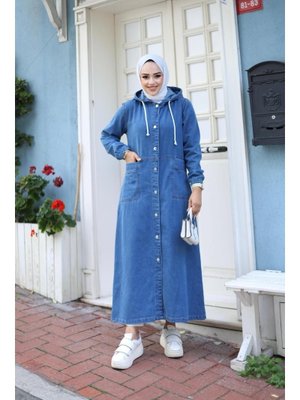 Uzun Cepli Kapüşonlu Kot Kap Uzun Cepli Kapüşonlu Kot Kap