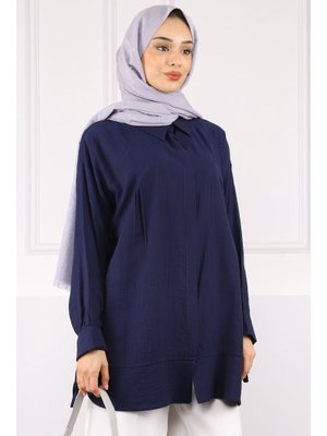 Lacivert Kol Bağlamalı Tunik