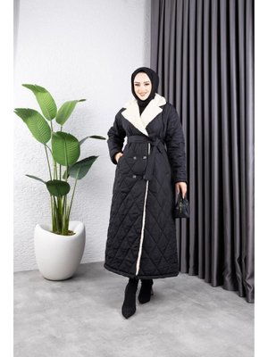 Astarlı Yandan İçi Kürklü Kapitone Uzun Mont