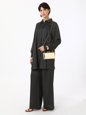 Siyah Saten Tunik Pantolon İkili Takım