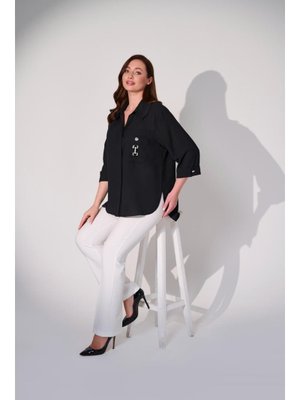 Siyah Büyük Beden Cep Kapağı Aksesuarlı Gömlek