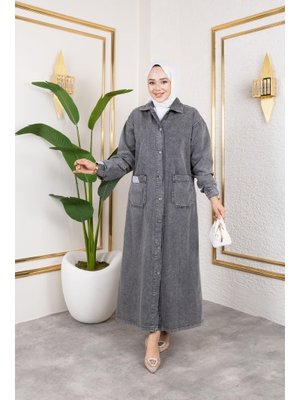 Düğmeli Uzun Kot Kap