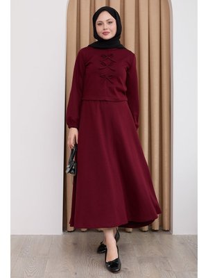 Modal Kurdele Detay Etekli Bordo Takım