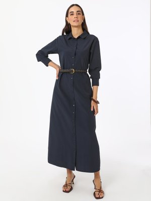 Lacivert Poplin Düğme Detaylı Elbise