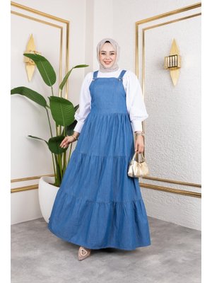 Askılı Fırfırlı Kot Salopet